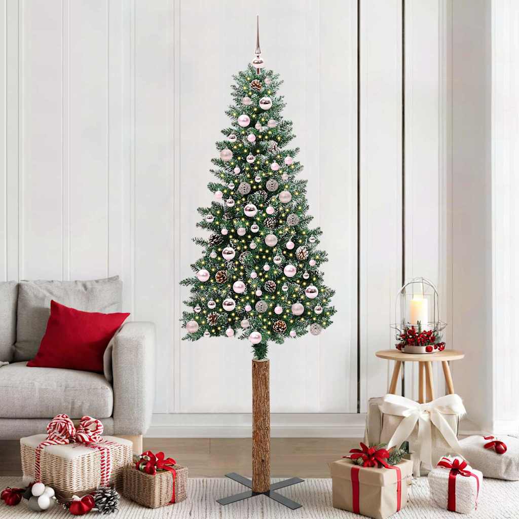 Slim Christmas Tree with 300 LEDs Green and White 210 cm